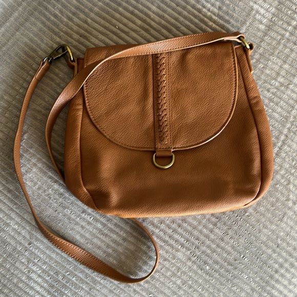 Lucky Brand Ali Cognac Pebble Leather Flap Crossbody Bag Brown Leather - Picture 5 of 10